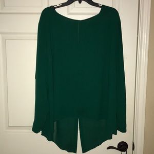 Hunter green sheer tunic with copper accent back